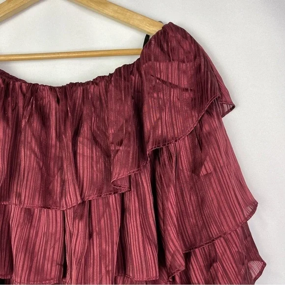 MINKPINK Burgundy Red In the Moment Ruffle Tiered Long Sleeve Blouse S - Picture 4 of 5